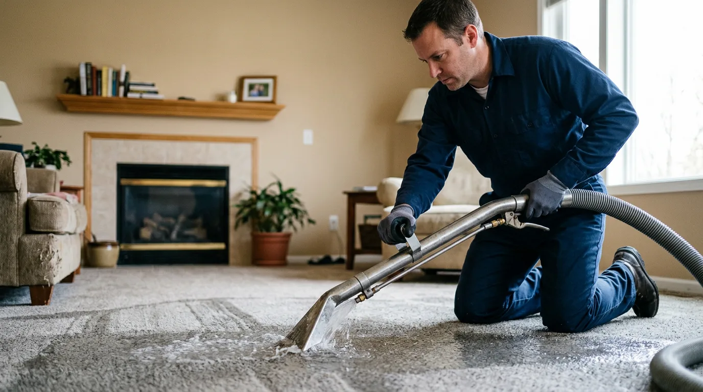 Water damage restoration technician working near Chesaning, MI